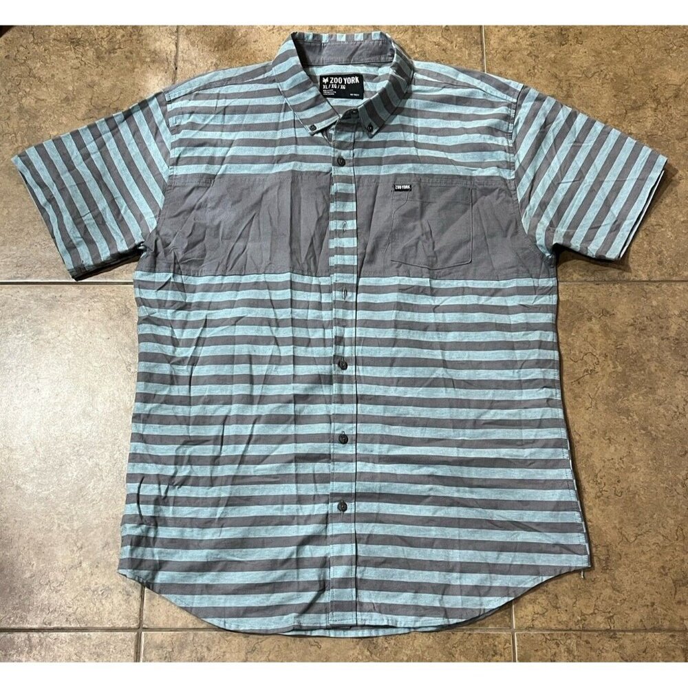 Zoo York Shirt Mens XL Teal And Gray‎ Button up Short Sleeve City Casual Skate